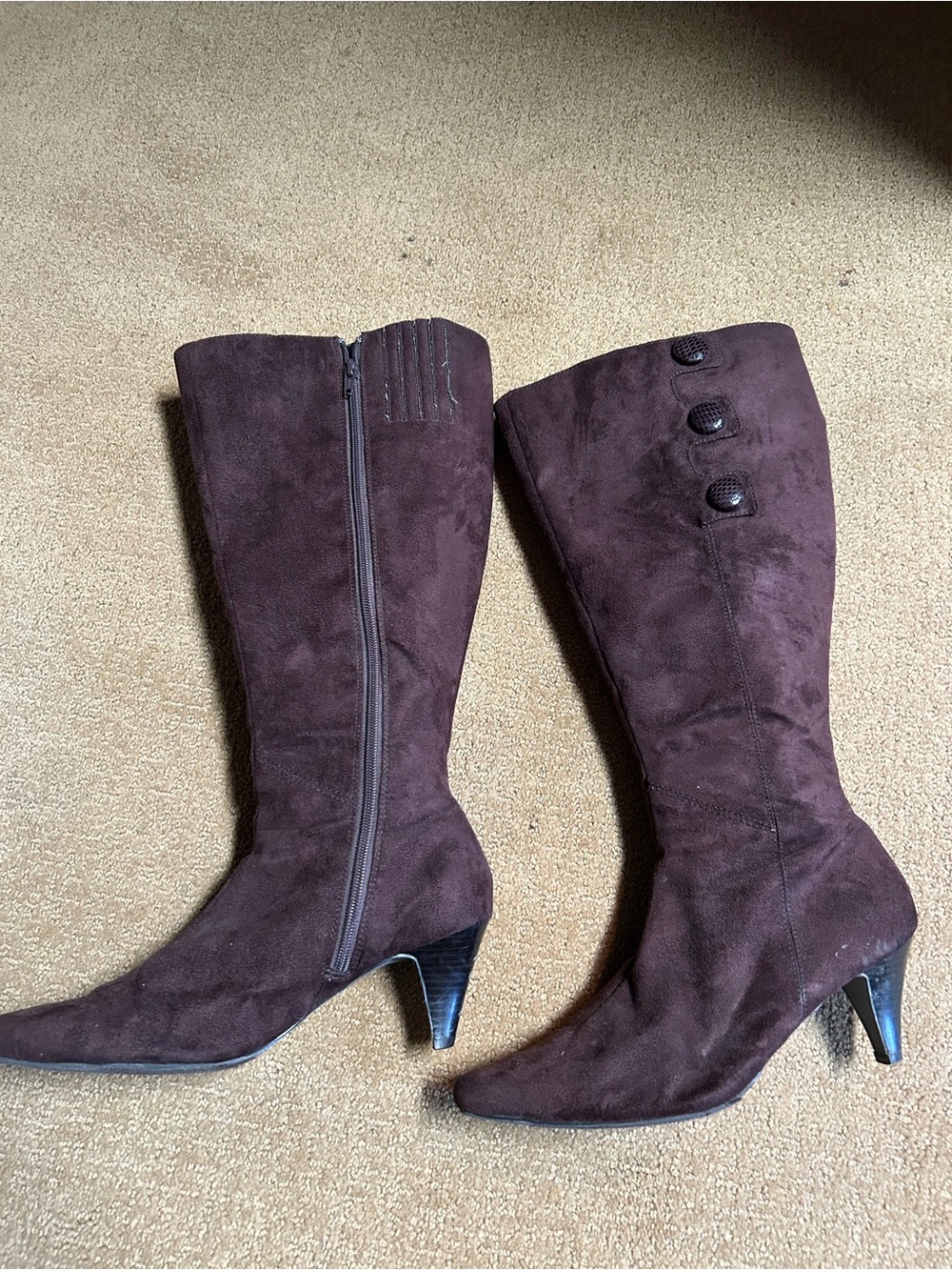 Brown Suede Mid-Heel Women's Knee Boots